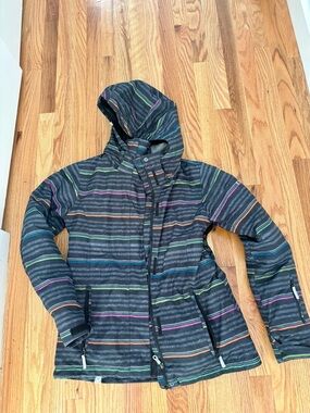 Roxy Black Hooded Jacket with Multicolor Stripe Accents